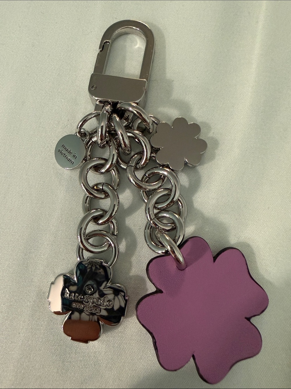 Kate Spade Flower Dangle Bag Charm Keychain Wisteria Purple Silver - Picture 5 of 8